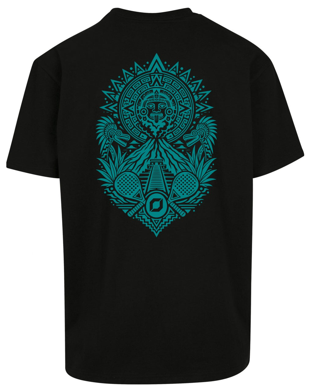 Aztec Oversized Tee in Black with teal print, back