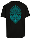 Aztec Oversized Tee in Black with teal print, back