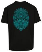 Aztec Oversized Tee in Black with teal print, back