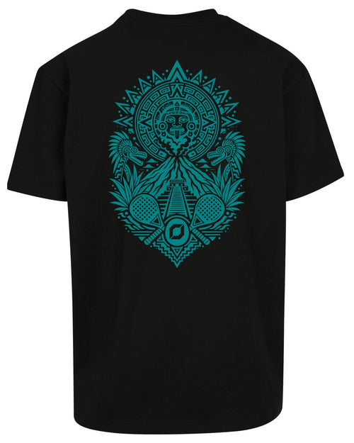 Aztec Oversized Tee in Black with teal print, back