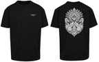 Aztec Oversized Tee in Black with white print, front and back