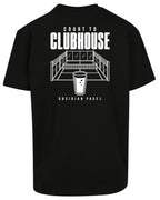 Court to Clubhouse Oversized Tee in Black with white print, back
