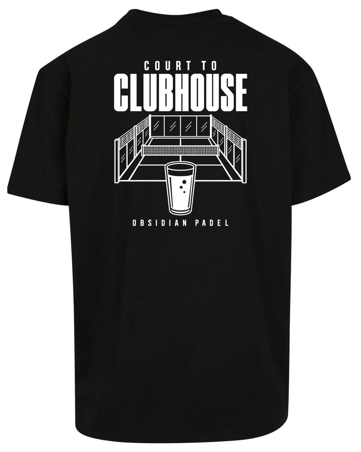Court to Clubhouse Oversized Tee in Black with white print, back