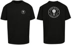 Roundel Oversized Tee in Black with white print, front and back