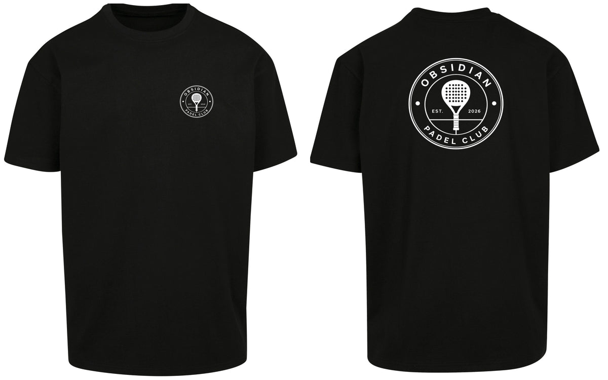 Roundel Oversized Tee in Black with white print, front and back
