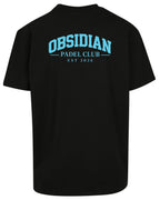 Varsity Oversized Tee in Black with light blue print, back