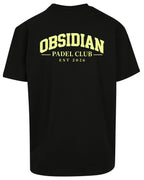 Varsity Oversized Tee in Black with light yellow print, back