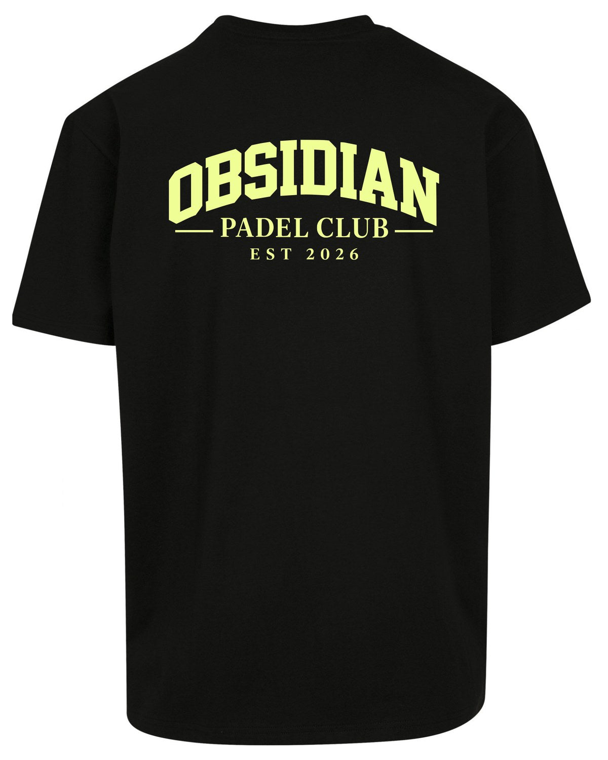 Varsity Oversized Tee in Black with light yellow print, back