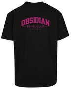 Varsity Oversized Tee in Black with pink print, back