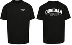 Varsity Oversized Tee in Black with white print, front and back