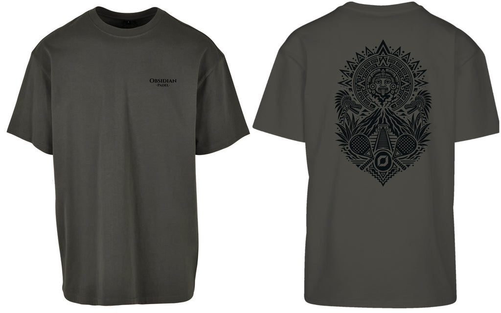 Aztec Oversized Tee in Charcoal with black print, front and back