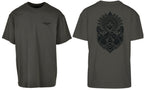 Aztec Oversized Tee in Charcoal with black print, front and back
