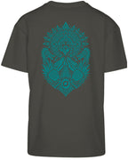 Aztec Oversized Tee in Charcoal with teal print, back