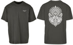 Aztec Oversized Tee in Charcoal with white print, front and back