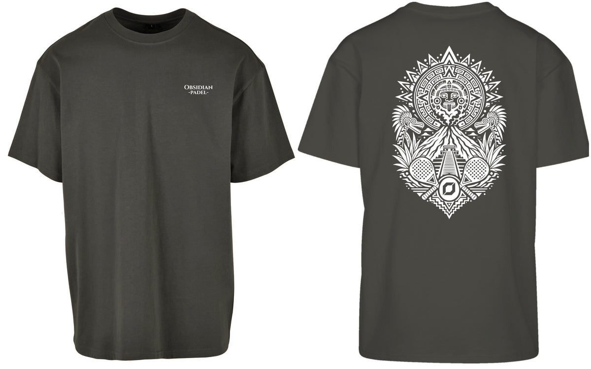 Aztec Oversized Tee in Charcoal with white print, front and back