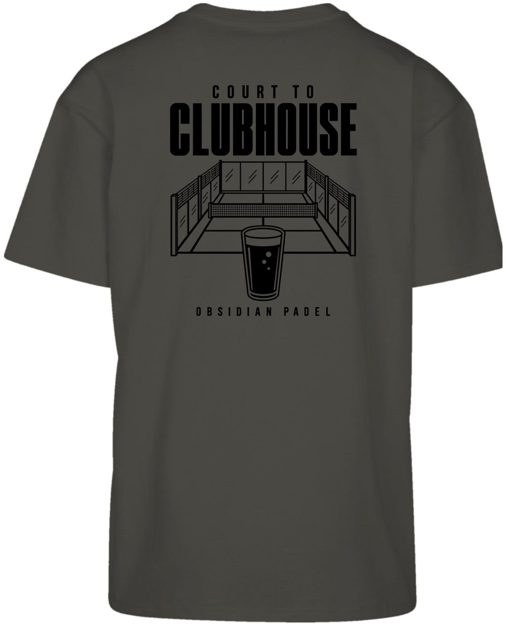 Court to Clubhouse Oversized Tee in Charcoal with black print, back