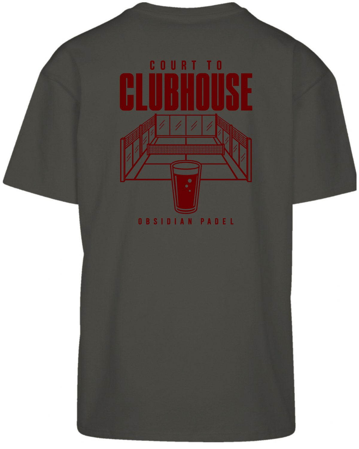 Court to Clubhouse Oversized Tee in Charcoal with cherry print, back