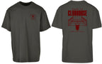 Court to Clubhouse Oversized Tee in Charcoal with cherry print, front and back