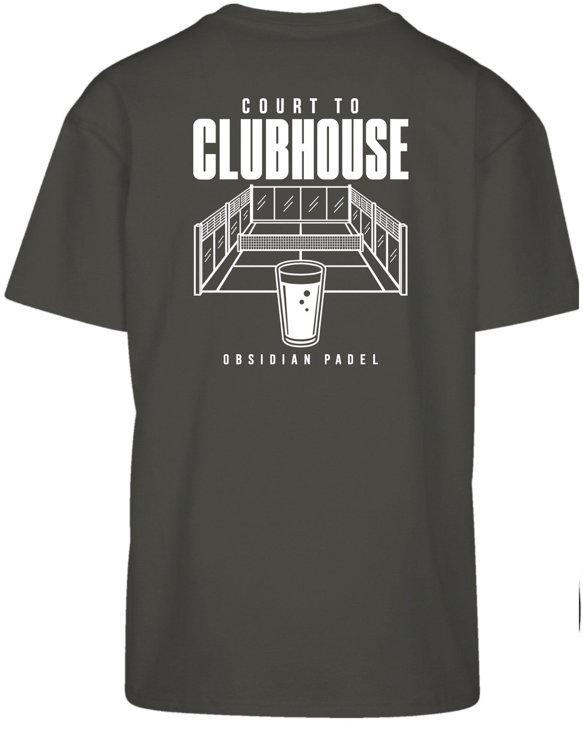 Court to Clubhouse Oversized Tee in Charcoal with white print, back