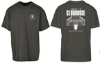 Court to Clubhouse Oversized Tee in Charcoal with white print, front and back