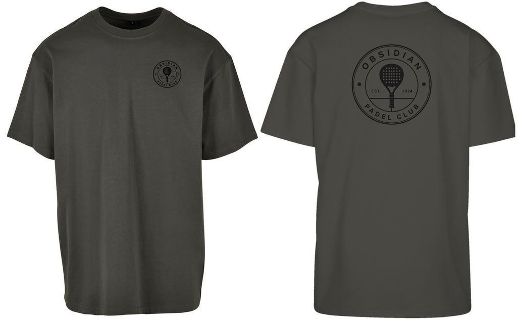 Roundel Oversized Tee in Charcoal with black print, front and back