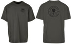 Roundel Oversized Tee in Charcoal with black print, front and back