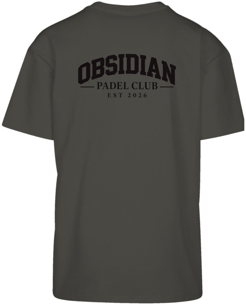 Varsity Oversized Tee in Charcoal with black print, back