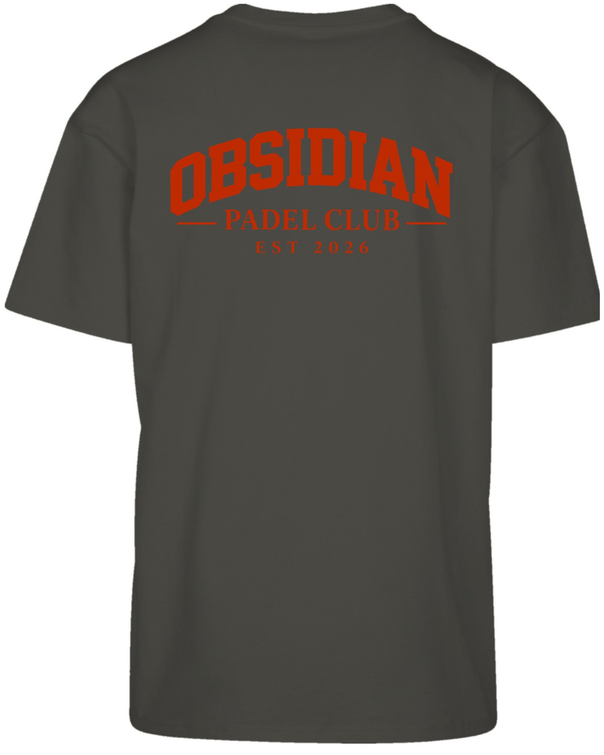 Varsity Oversized Tee in Charcoal with red print, back