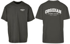Varsity Oversized Tee in Charcoal with white print, front and back