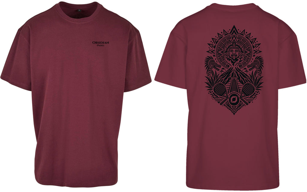 Aztec Oversized Tee in Cherry with black print, front and back