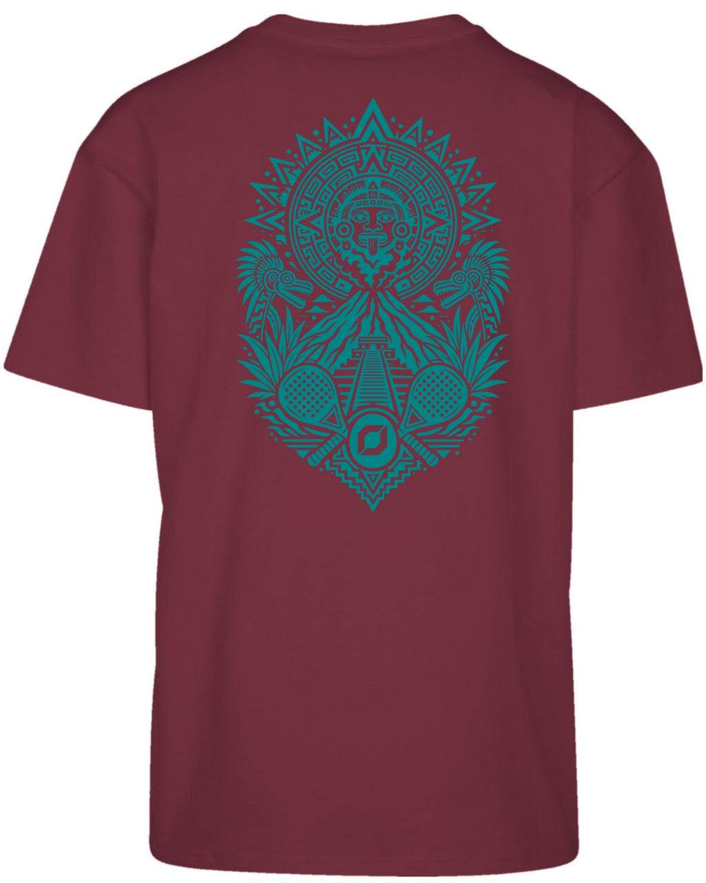 Aztec Oversized Tee in Cherry with teal print, back