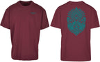 Aztec Oversized Tee in Cherry with teal print, front and back