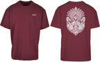 Aztec Oversized Tee in Cherry with white print, front and back