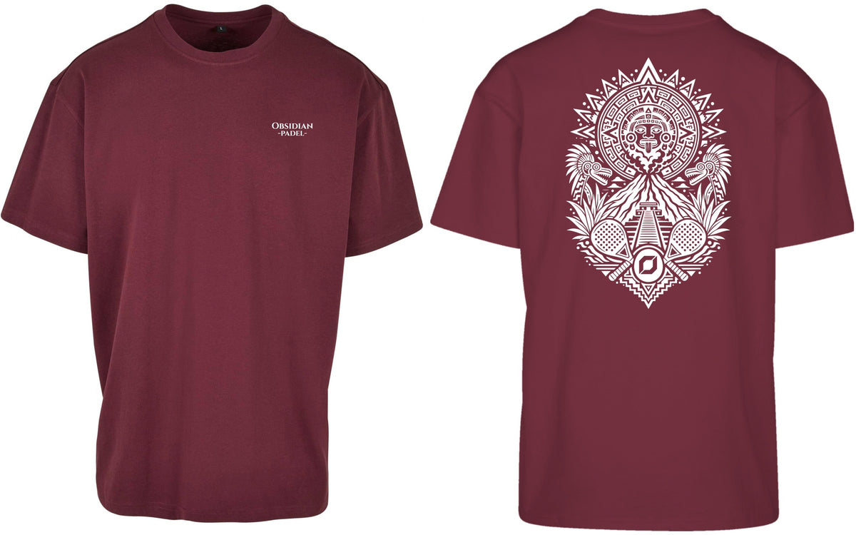 Aztec Oversized Tee in Cherry with white print, front and back