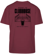 Court to Clubhouse Oversized Tee in Cherry with black print, back