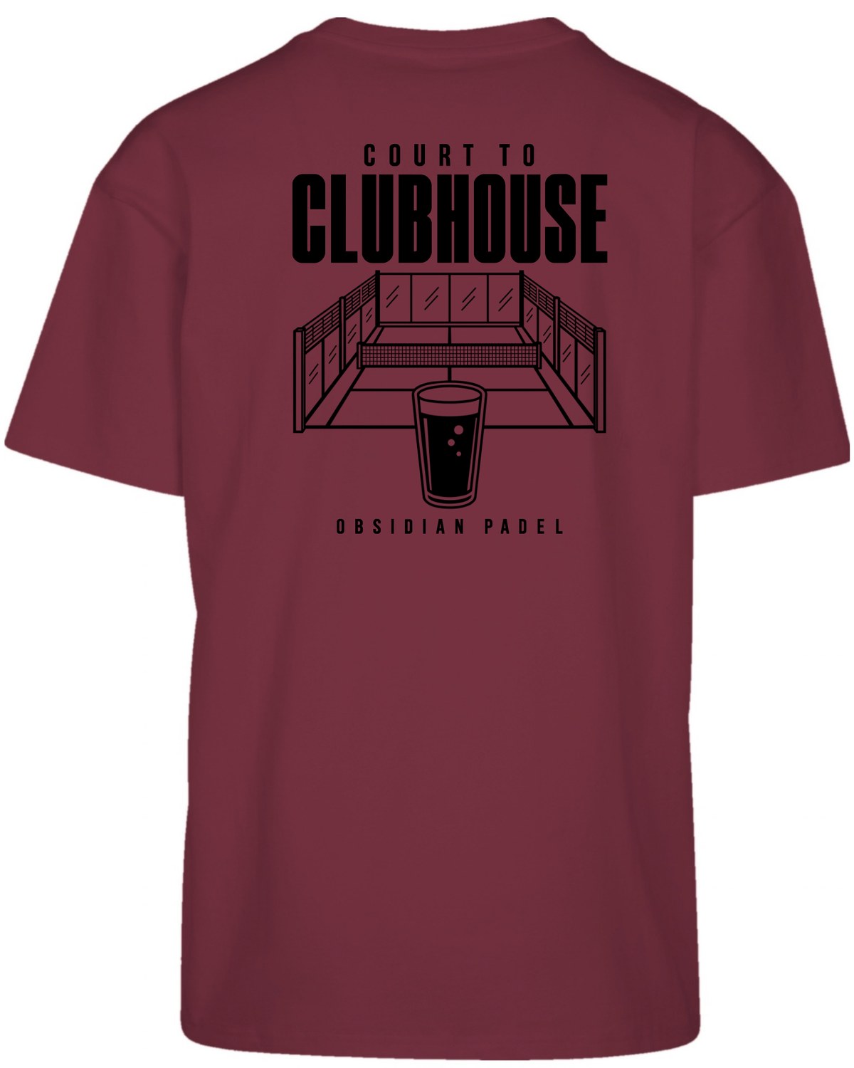 Court to Clubhouse Oversized Tee in Cherry with black print, back