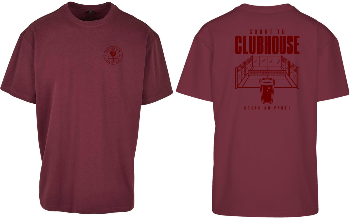Court to Clubhouse Oversized Tee in Cherry with cherry print, front and back