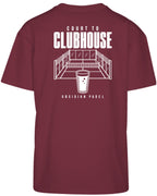 Court to Clubhouse Oversized Tee in Cherry with white print, back