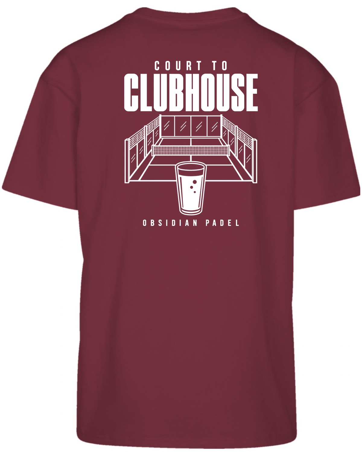 Court to Clubhouse Oversized Tee in Cherry with white print, back