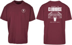 Court to Clubhouse Oversized Tee in Cherry with white print, front and back