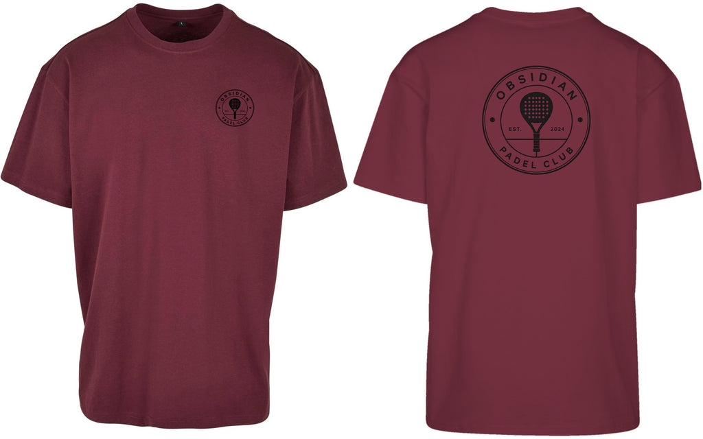 Roundel Oversized Tee in Cherry with black print, front and back