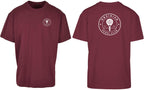 Roundel Oversized Tee in Cherry with white print, front and back