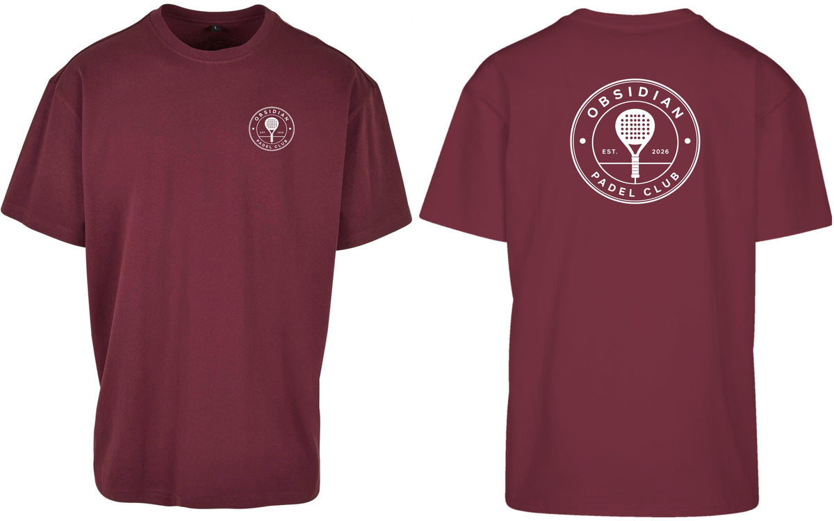 Roundel Oversized Tee in Cherry with white print, front and back