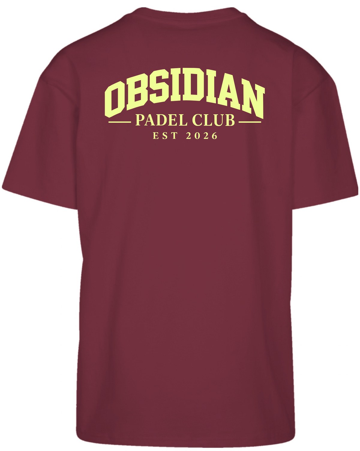 Varsity Oversized Tee in Cherry with light yellow print, back