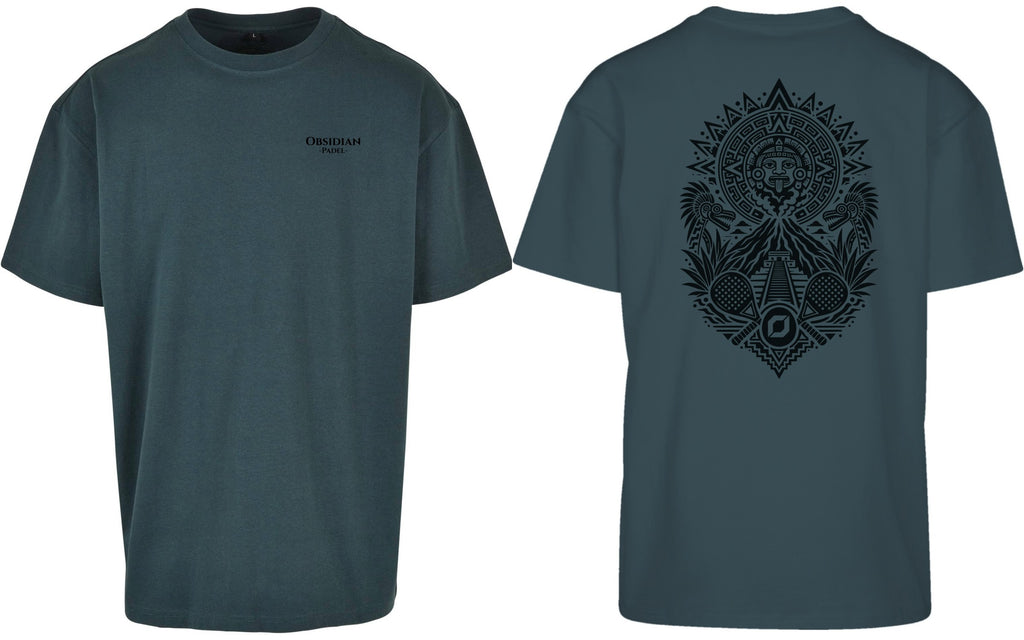 Aztec Oversized Tee in Green with black print, front and back
