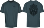Aztec Oversized Tee in Green with black print, front and back