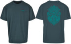 Aztec Oversized Tee in Green with teal print, front and back