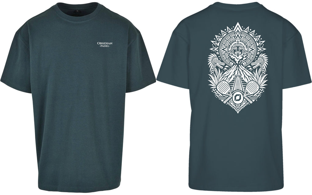 Aztec Oversized Tee in Green with white print, front and back