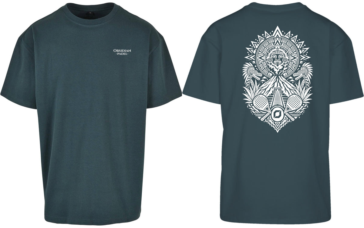 Aztec Oversized Tee in Green with white print, front and back