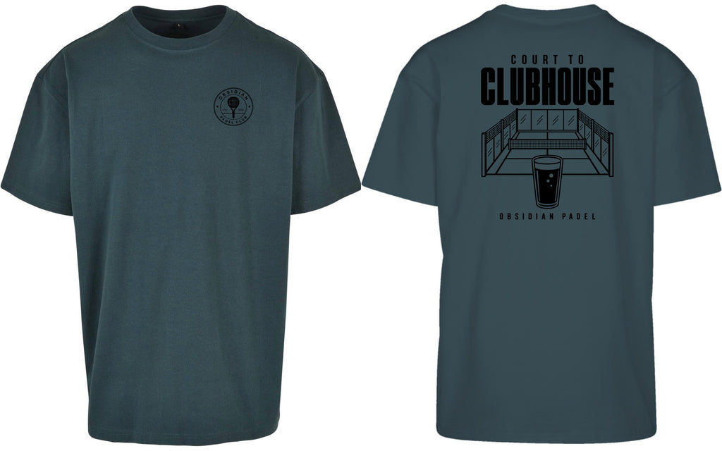 Court to Clubhouse Oversized Tee in Green with black print, front and back
